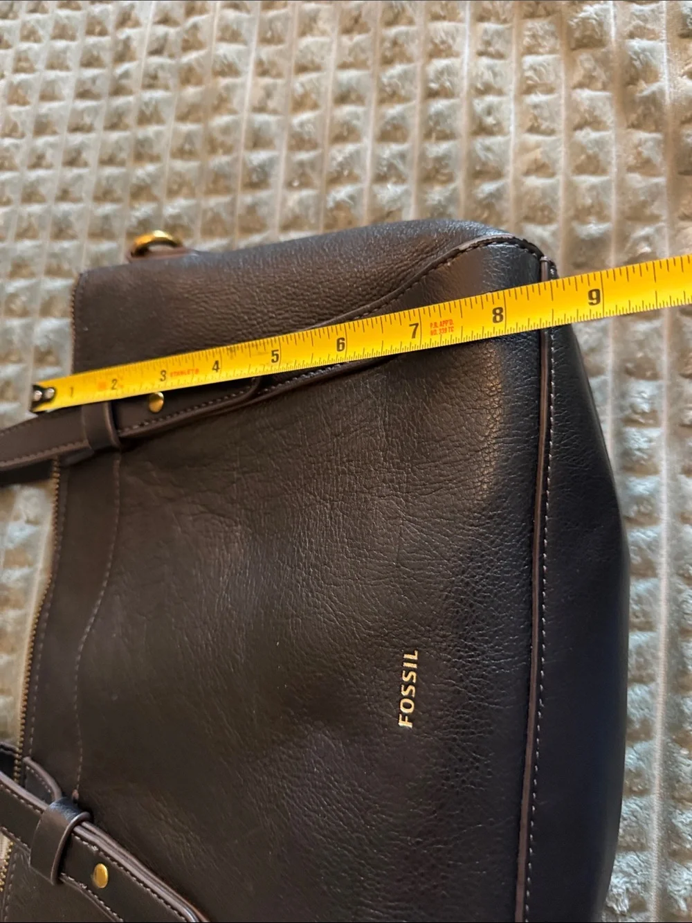 Fossil Black Leather Satchel with Brown Strap Accent